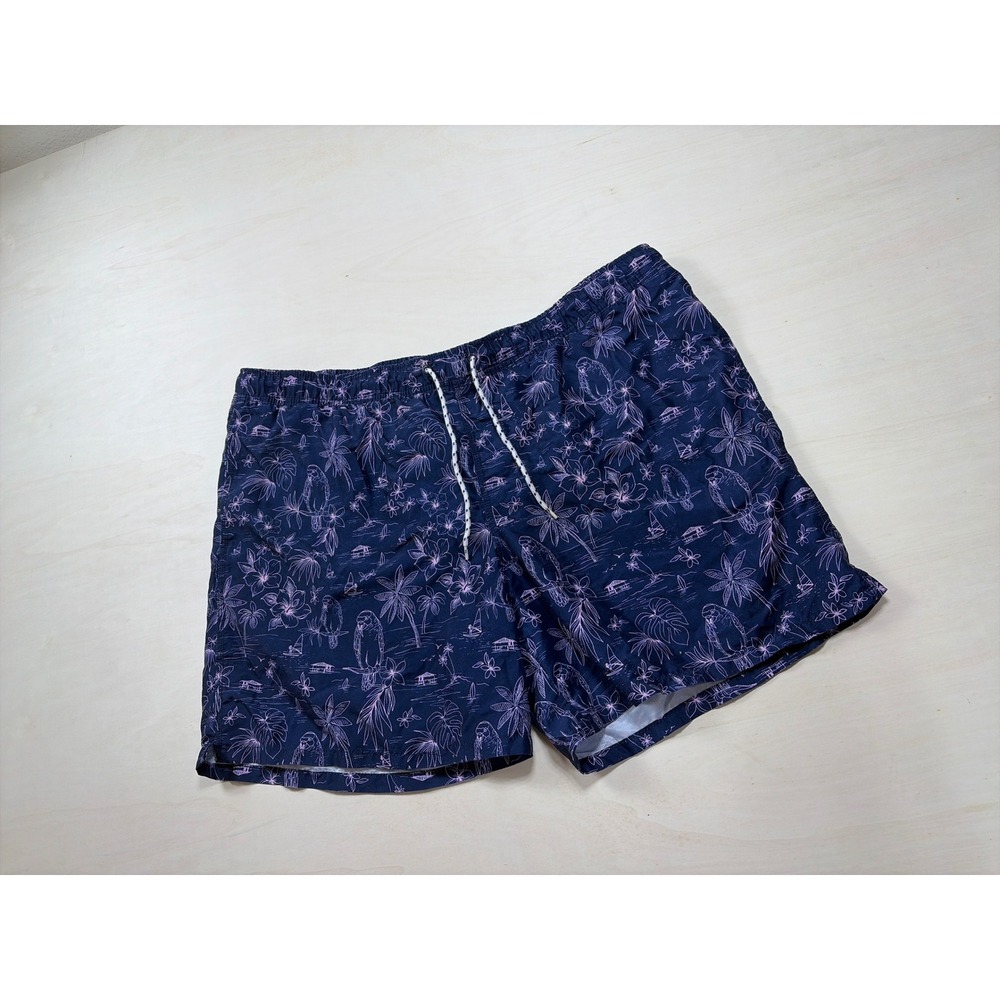 Goodfellow & Co Mens XXL Swim Trunks Navy Pink Parrot Tropical Mesh Lined Shorts